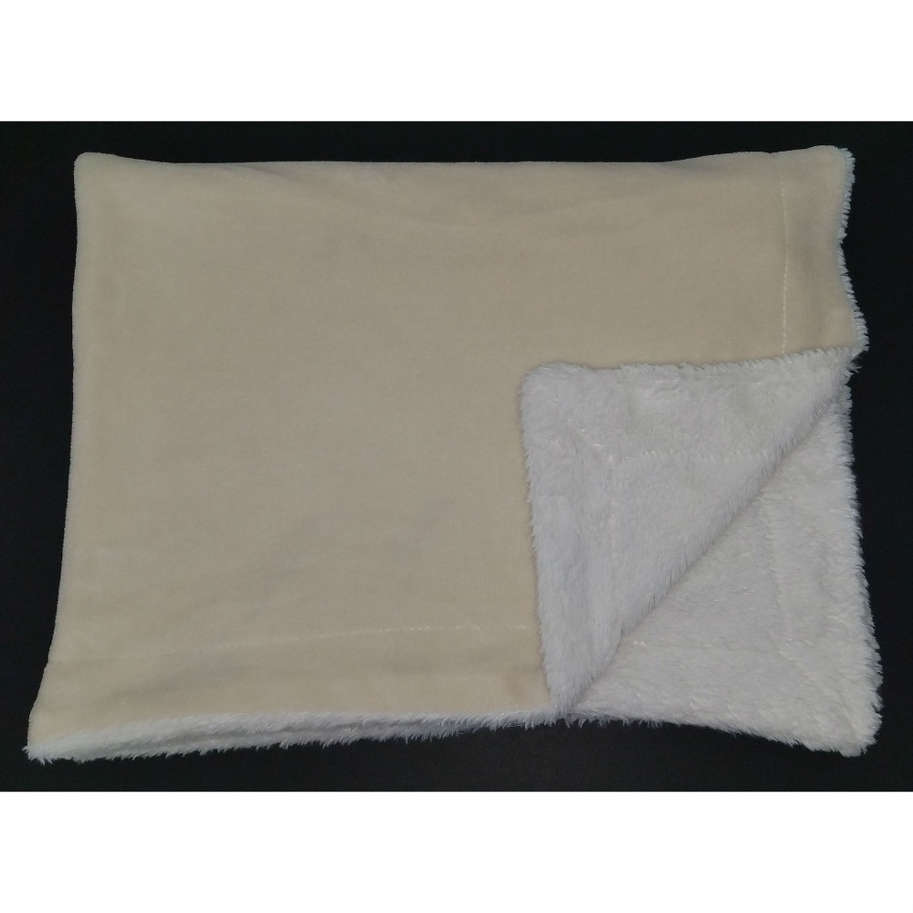 Ivory/Tan White Fleece Baby Blanket Lovey Super Soft RUNT 1478